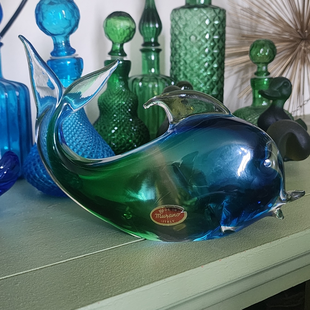 Murano Blue and Green Glass Whale